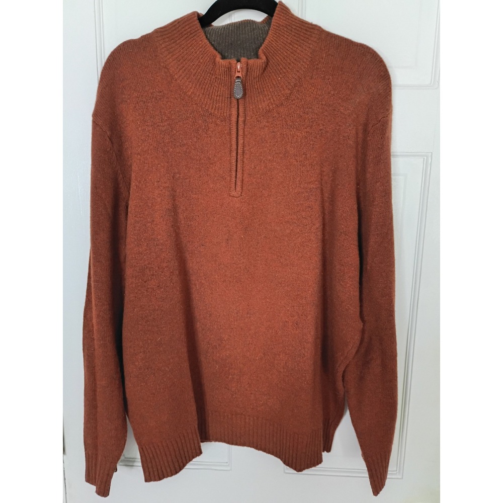 Jos. A. Bank Mens XL Rust Orange Lambswool Blend Quarter Zip Mock Neck Sweater